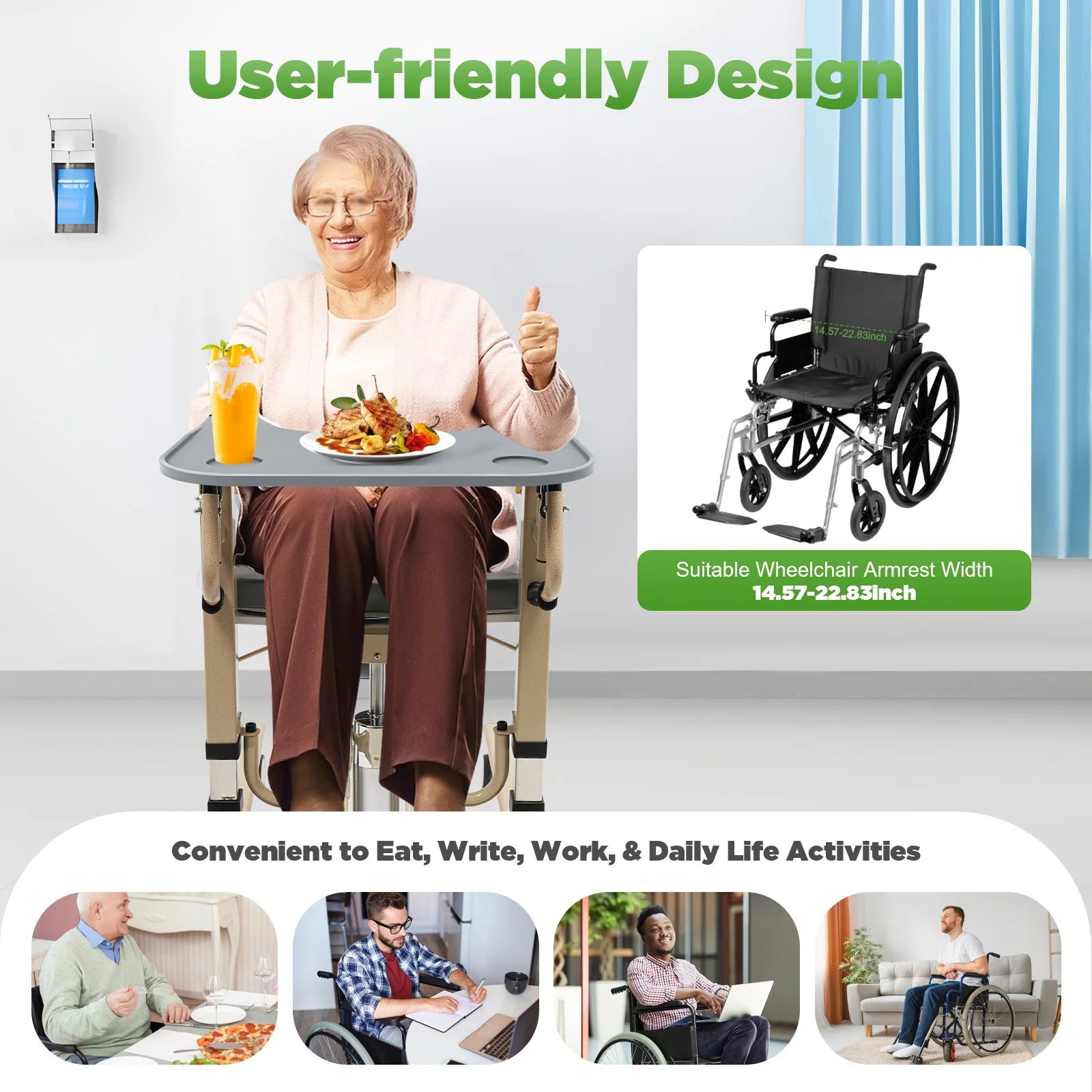 Detachable Wheelchair Tray Table With Cup Holder For Eating And Writing - MobilityBuy.com 