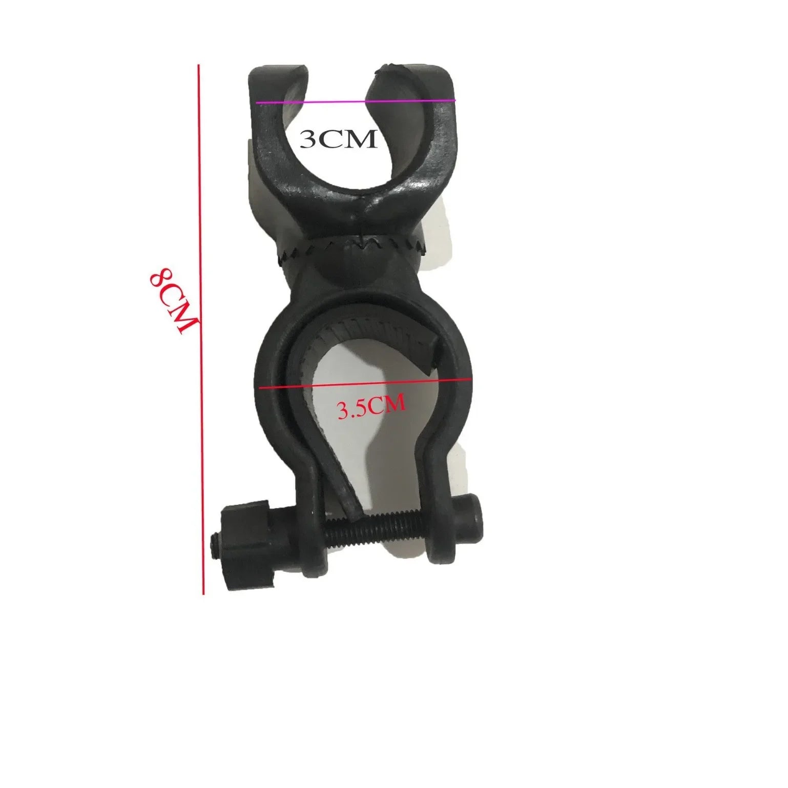 360-degree bicycle LED flashlight mount holder attached to a walking stick, showcasing adjustable design and sturdy construction.