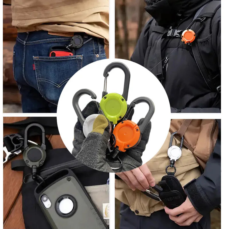Retractable Heavy Duty Pull Reel Carabiner With Spring Key Ring - MobilityBuy.com 