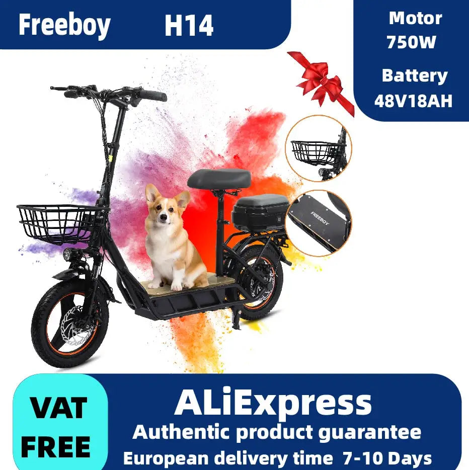 Freeboy H14 Foldable Adult Electric Scooter 750W 48V 18Ah Battery 14 Inch Tire - MobilityBuy.com 