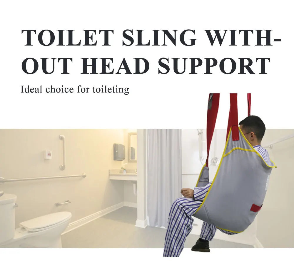 Adjustable lifting sling with assist straps for disabled patients, designed for safe and comfortable mobility support.