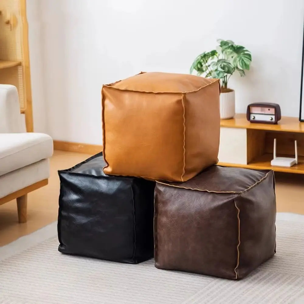 Nordic Style Non Slip Large Capacity Waterproof PU Leather Storage Stool Ottoman - MobilityBuy.com 