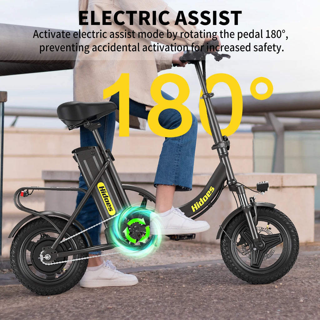 Hidoes C5 folding electric bike with 350W motor, 36V 10.4Ah battery, black frame, 14-inch wheels (MobilityBuy.com)