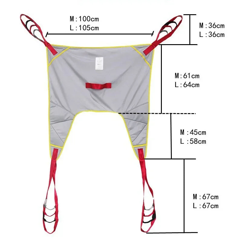 Adjustable lifting sling for disabled patients featuring assist straps, designed for safe and comfortable mobility.
