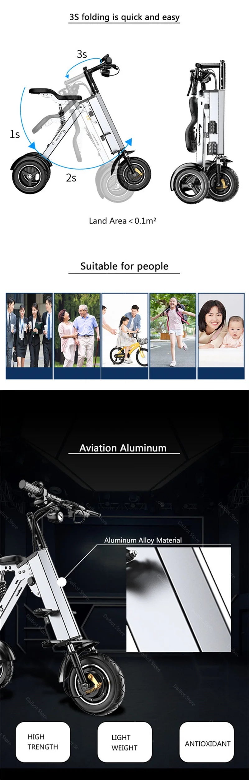 New 3-wheel folding electric scooter with seat, MobilityBuy.com, 36V 350W aluminum frame, portable foldable