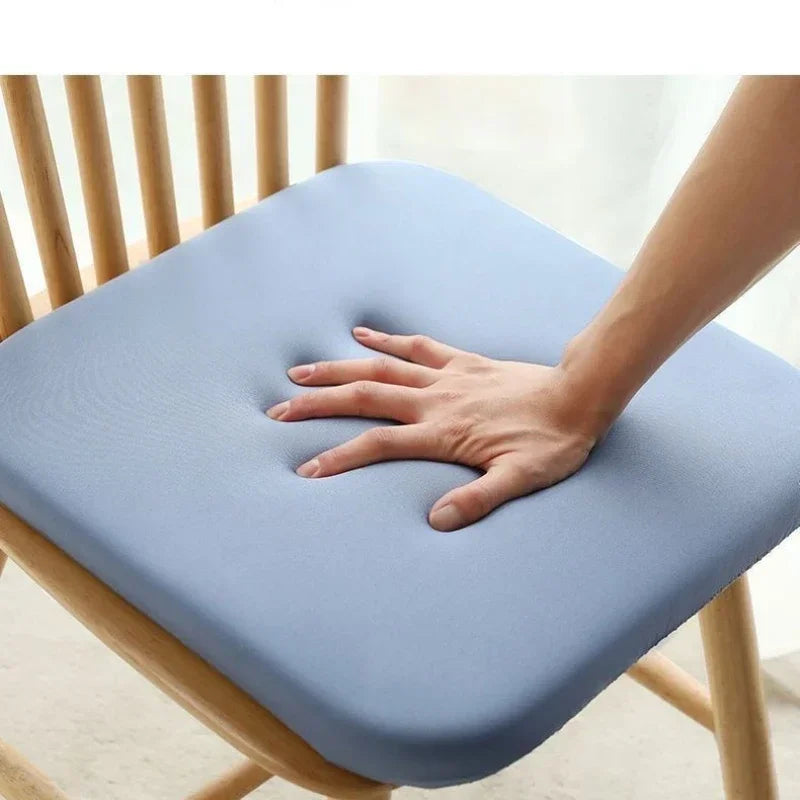 Ultra thick soft foam seat cushion for office chair in blue, designed for long sitting comfort