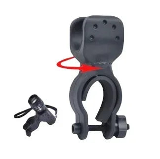 360-degree bicycle LED flashlight mount holder designed for walking sticks, showcasing secure attachment and adjustable angles.