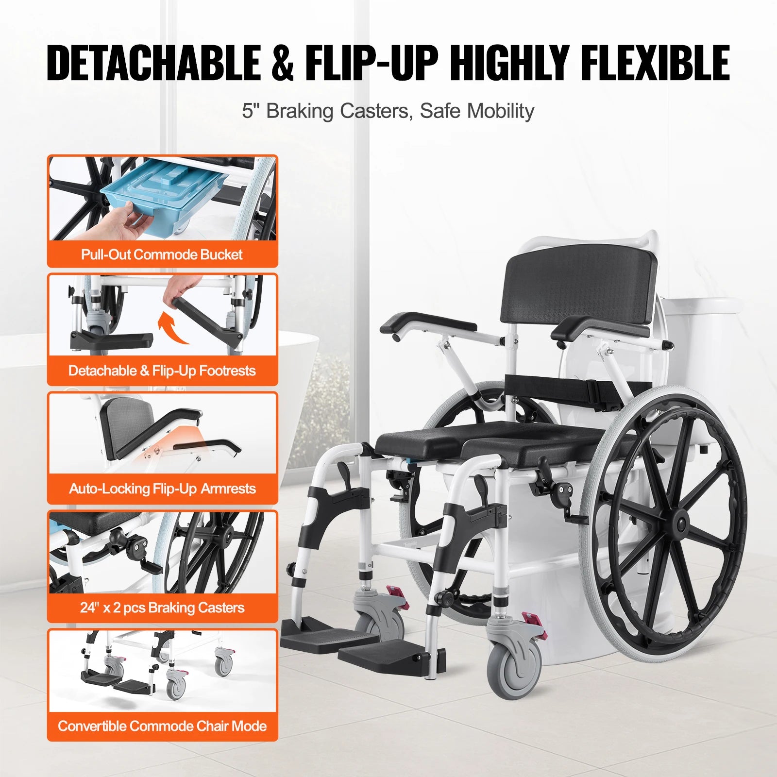 Shower Wheelchair Bathroom Adjustable Chair for Disabled Adult - MobilityBuy.com
