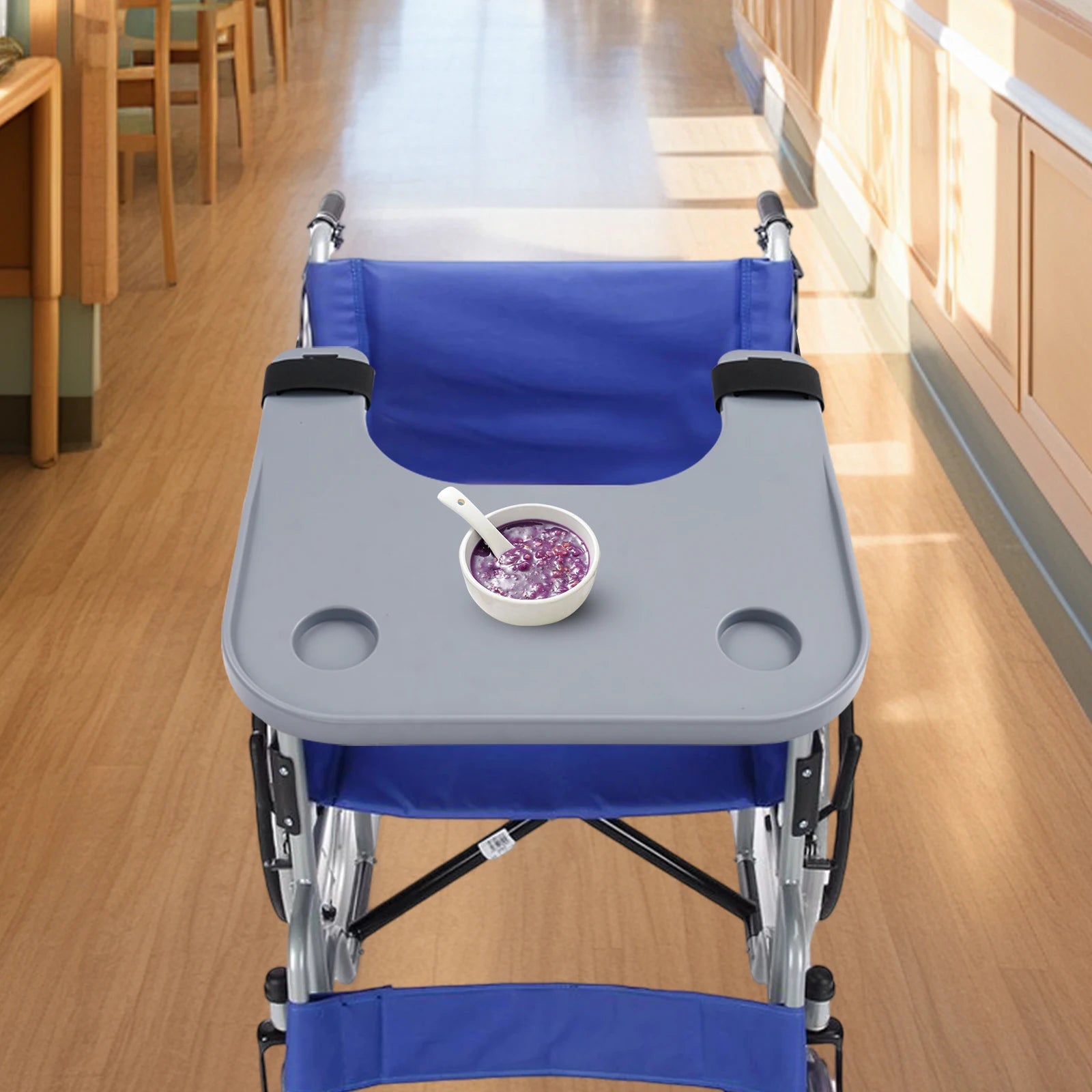 Detachable Wheelchair Tray Table With Cup Holder For Eating And Writing - MobilityBuy.com 
