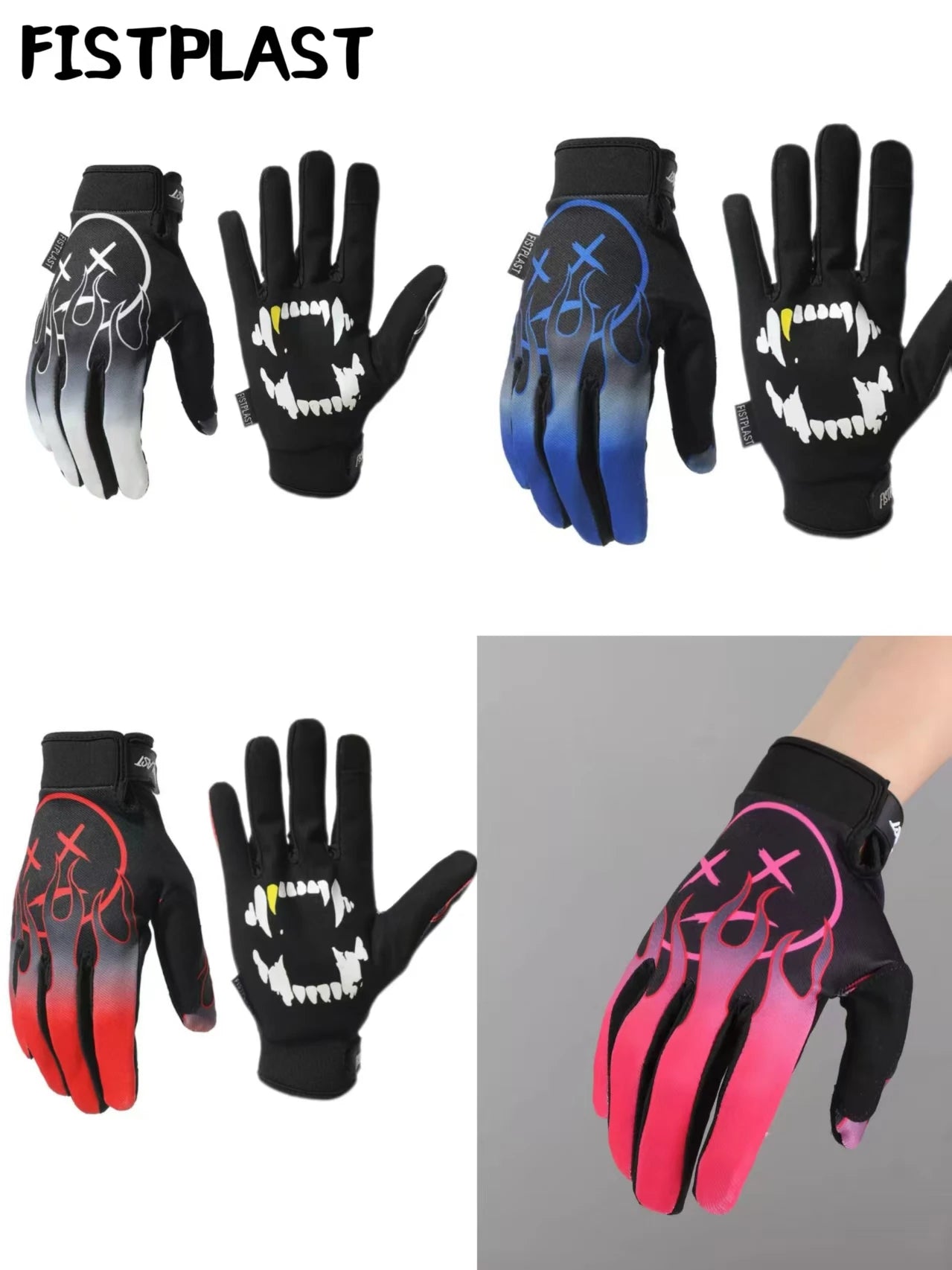 Personality Flame Wheelchair Glitz Riding dirt bike long finger touch screen gloves