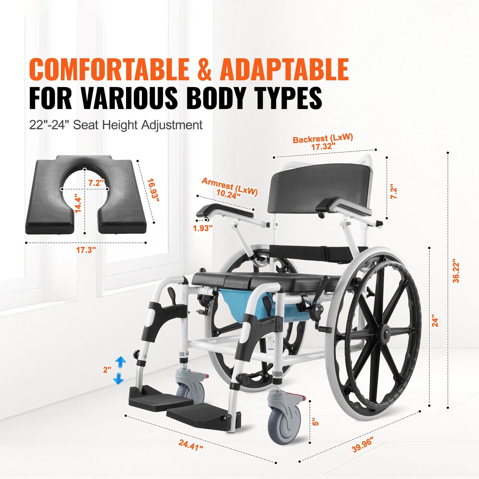 Shower Wheelchair Bathroom Adjustable Chair for Disabled Adult - MobilityBuy.com