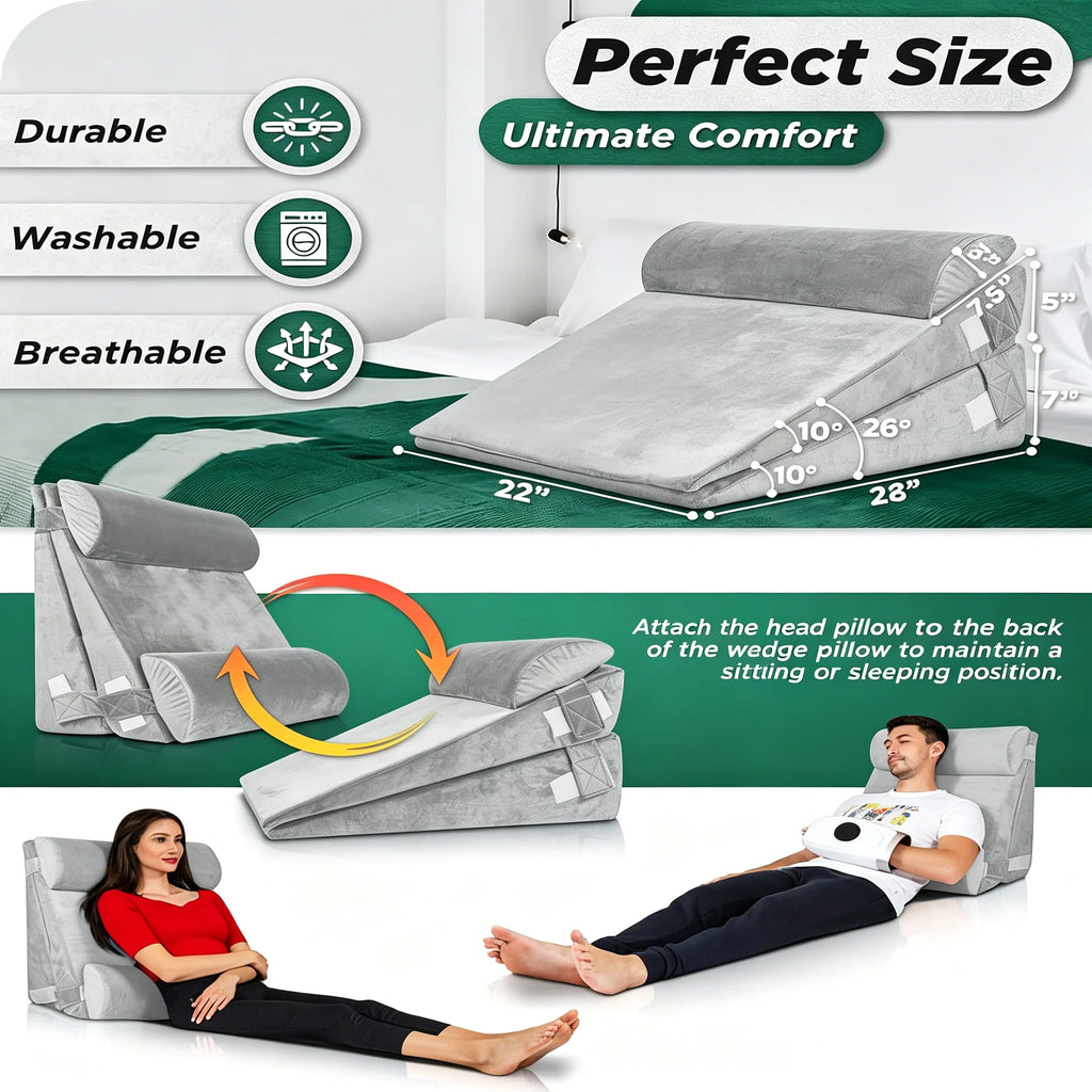 4 Piece Adjustable Wedge Pillow Set for Multi Angle Bed Ergonomic Sleep Support - MobilityBuy.com 