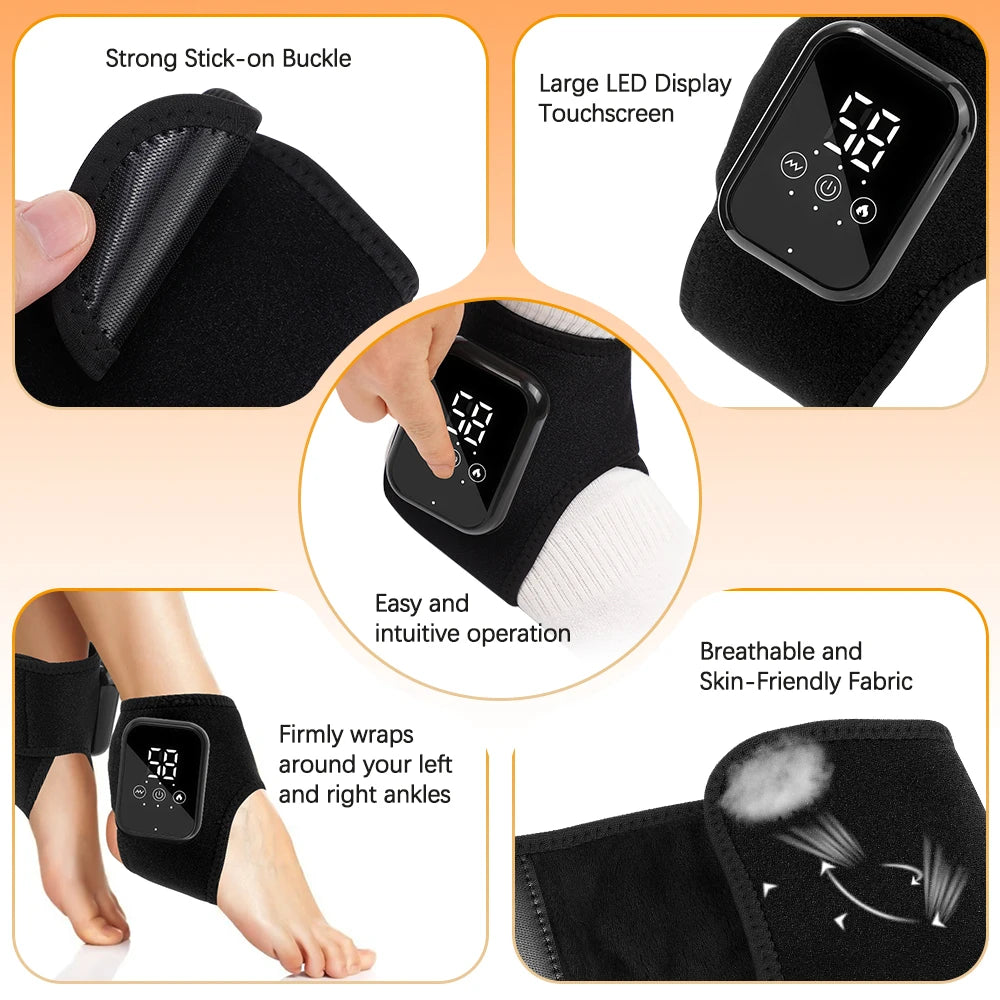 Cordless Aliexpress heating ankle guard with three levels of vibration massage for foot relaxation.