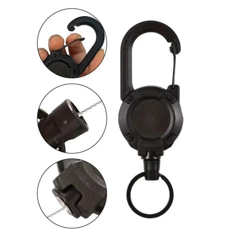 Retractable Heavy Duty Pull Reel Carabiner With Spring Key Ring - MobilityBuy.com 