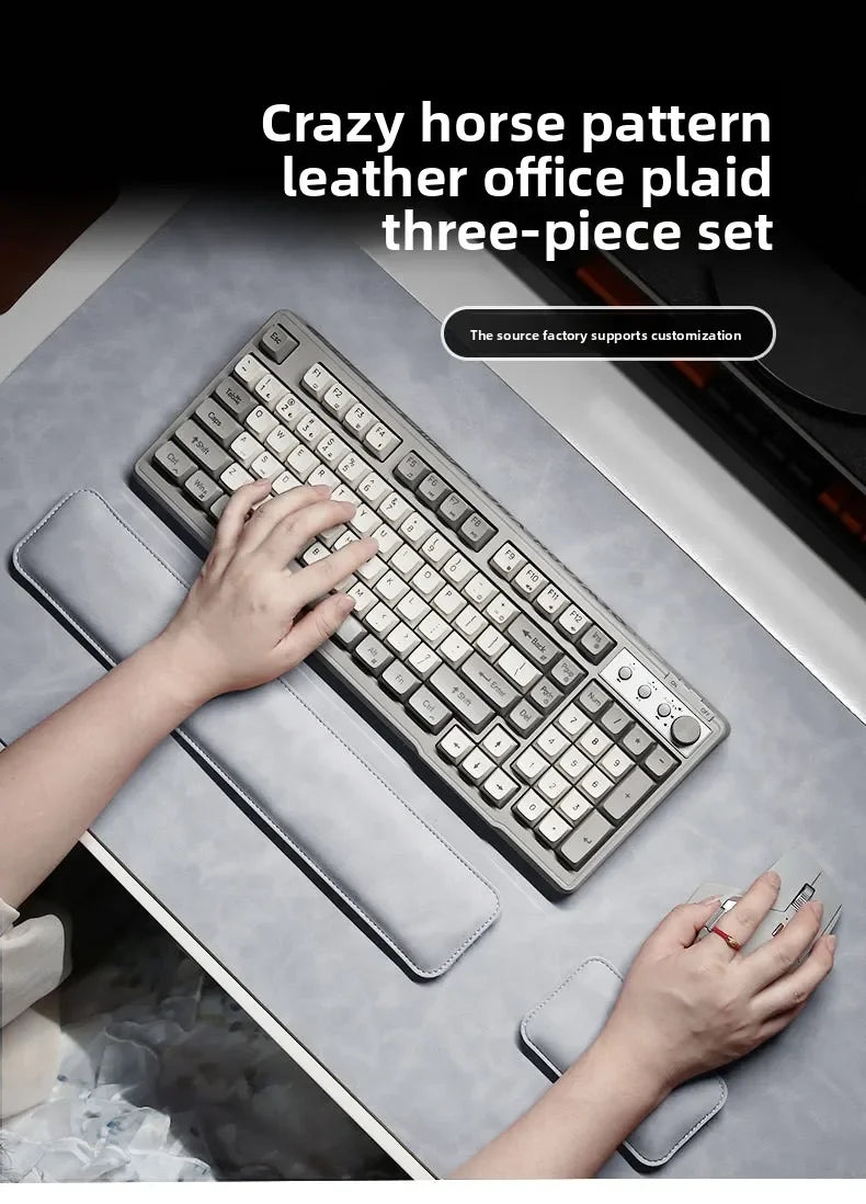 Three-piece desk mat set by MobilityBuy.com: gray waterproof PU mouse pad with keyboard pad and wrist rests