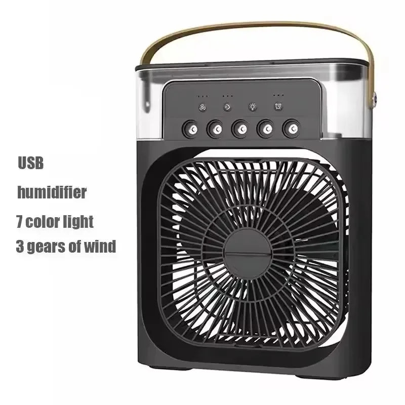 Portable fan with humidifier by MobilityBuy, 500mL water tank, black body, top control panel.