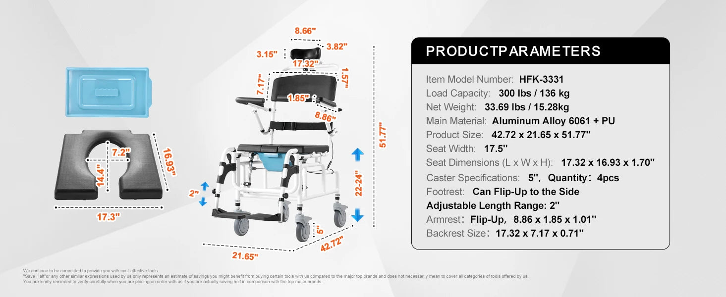 Shower Wheelchair -  17.5in Width Bathroom Wheelchair - MobilityBuy.com