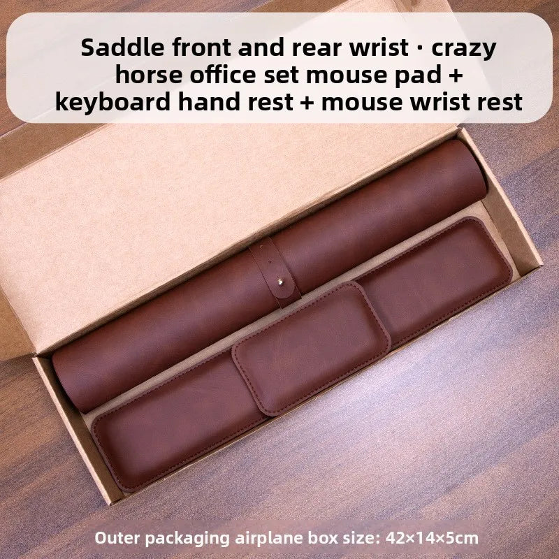 Desk mat three-piece brown PU leather set with mouse pad and wrist rests, waterproof, MobilityBuy.com