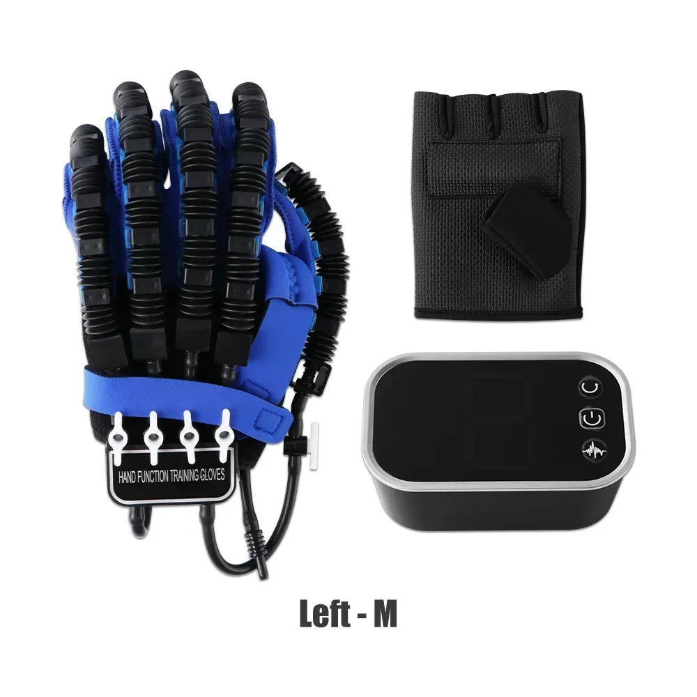 Left and right hand rehabilitation exerciser robot gloves by Aliexpress for finger training and strength improvement.