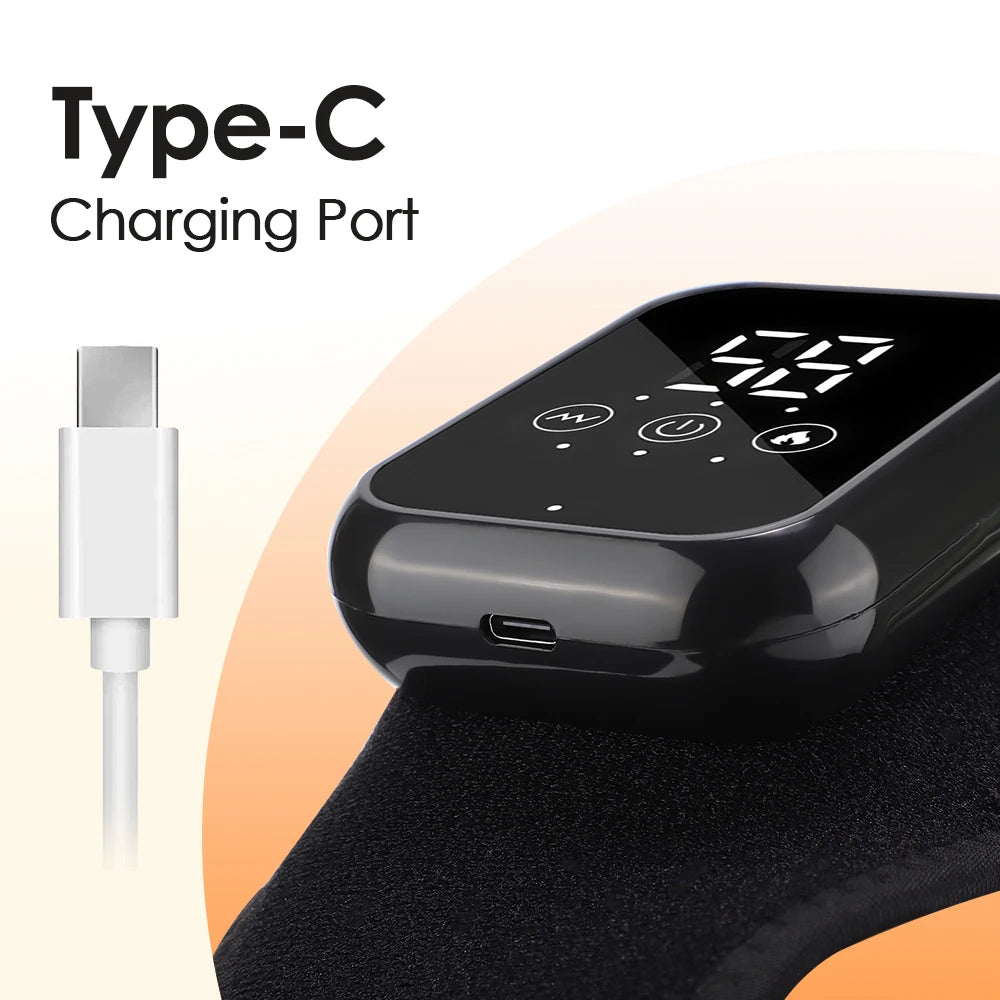 Cordless foot massager by Aliexpress featuring a heating ankle guard and three levels of vibration massage.