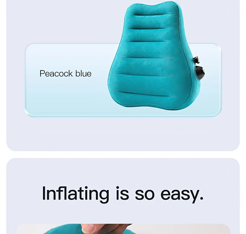 Ergonomic inflatable lumbar support pillow by MobilityBuy.com in peacock blue with built-in pump