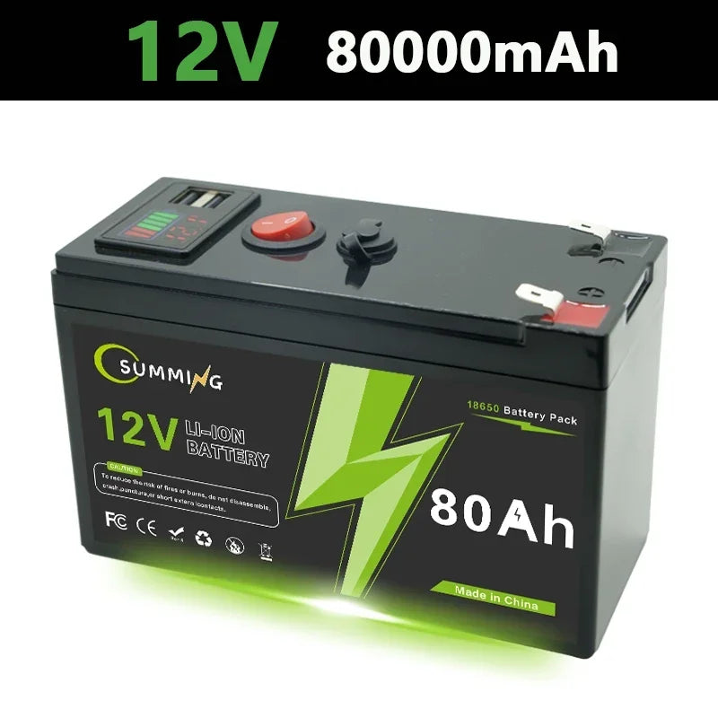 12V 150Ah rechargeable lithium mobility battery by Aliexpress, showcasing its compact design and robust construction.
