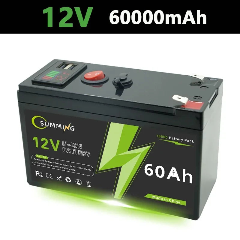 12V 150Ah rechargeable lithium mobility battery by Aliexpress, showcasing a compact design with clear labeling.