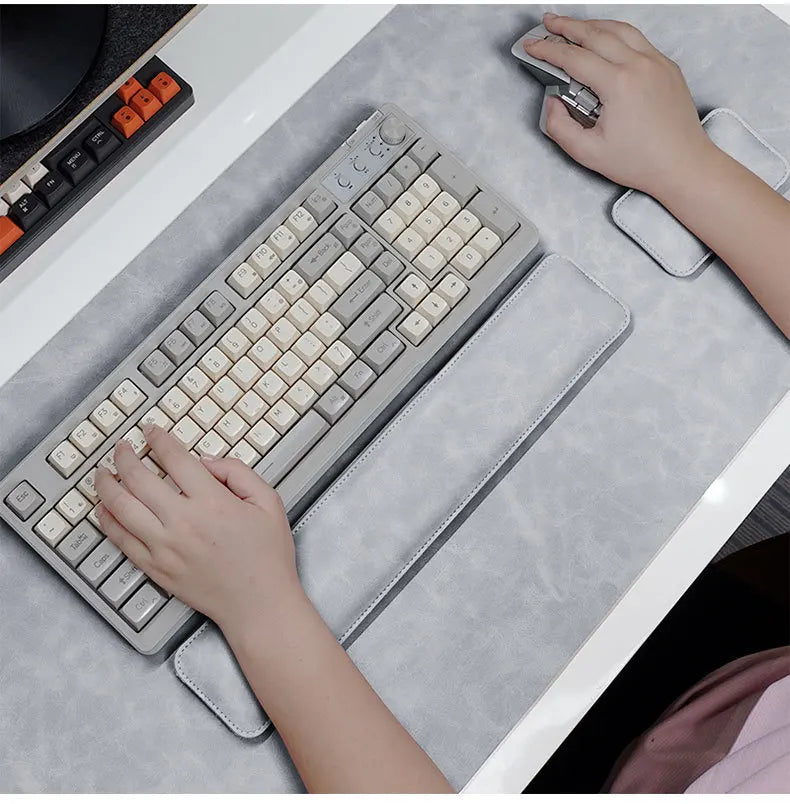 Desk Mat by MobilityBuy.com: waterproof PU large mouse pad with three-piece non-slip wrist rest grey