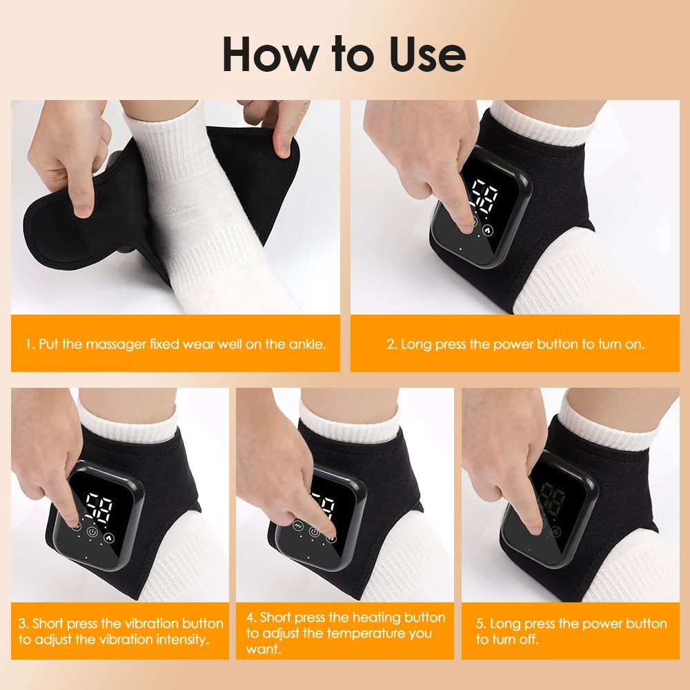 Heating ankle guard with three vibration levels for cordless foot massage by Aliexpress, showcasing its ergonomic design.