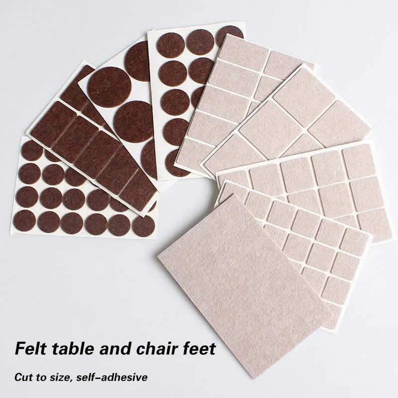 Felt chair leg pads, self-adhesive and thickened; beige and brown felt, 16 styles for furniture/table legs, anti-slip floor protectors.
