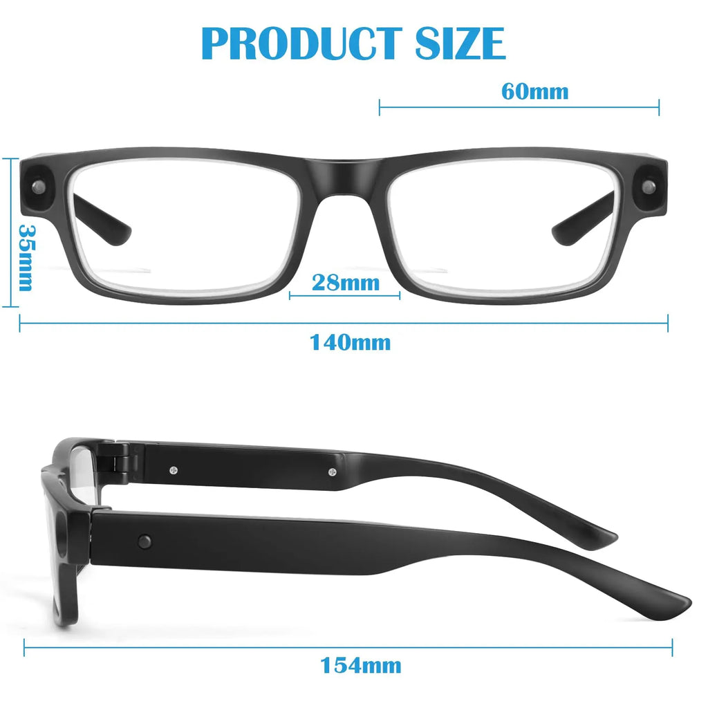 200% magnifying glasses by Aliexpress with LED lamp and USB rechargeable features, showcasing clear lens and adjustable frame.