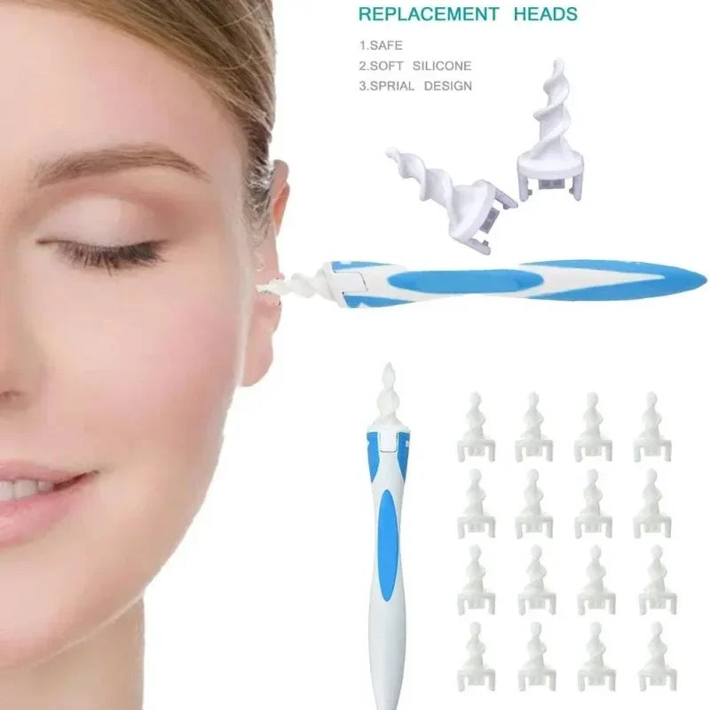 Ear wax remover tool with soft silicone tips and 16 replacement tips for effective ear cleaning by MobilityBuy.