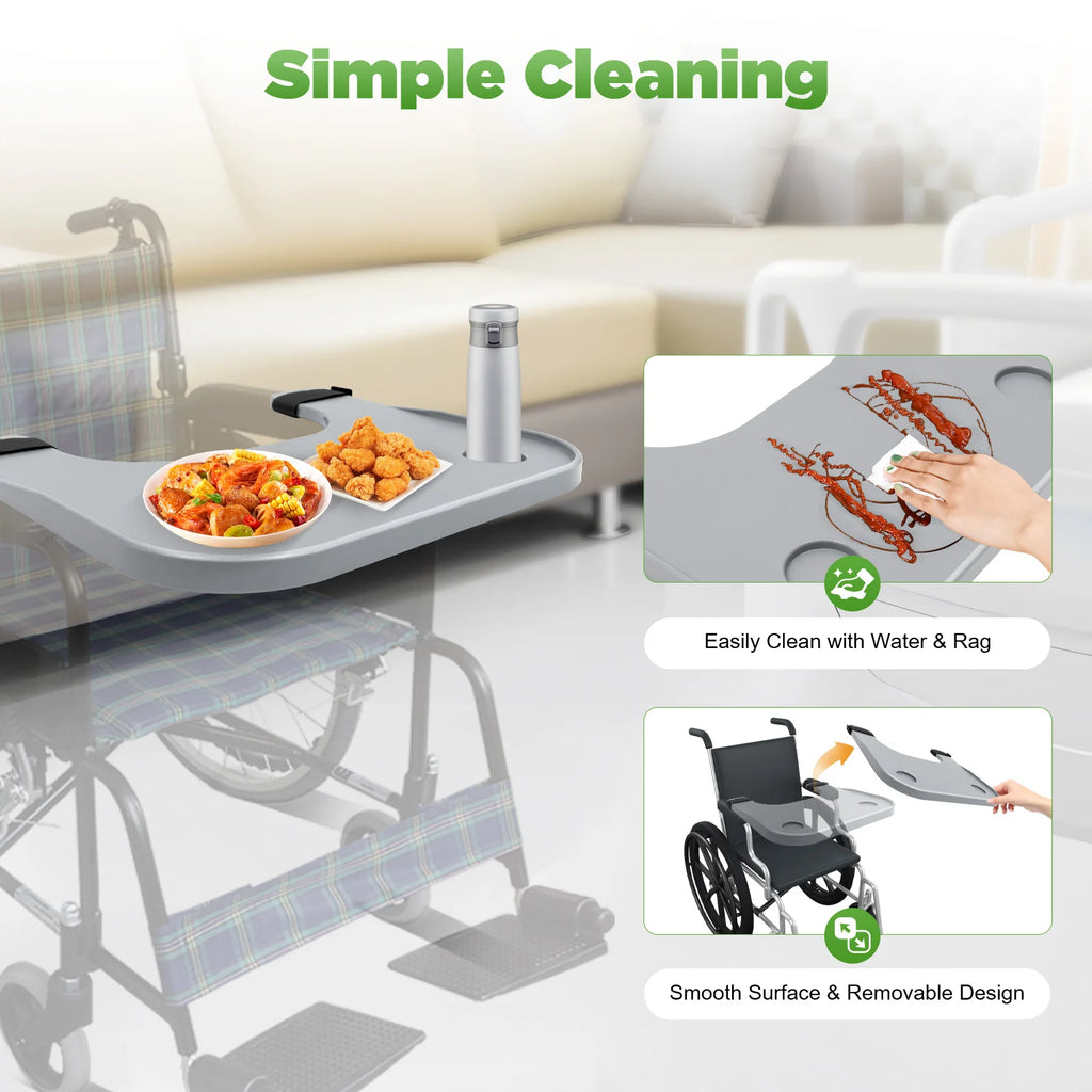 Detachable Wheelchair Tray Table With Cup Holder For Eating And Writing - MobilityBuy.com 