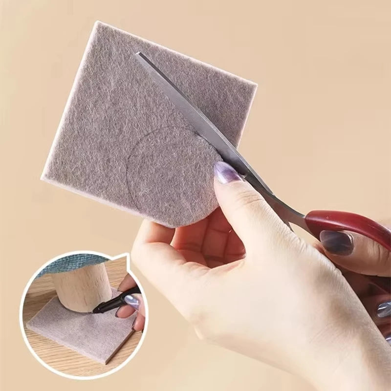 Beige felt self-adhesive chair leg pads; MobilityBuy.com thick, cut-to-fit anti-slip protectors for furniture legs.