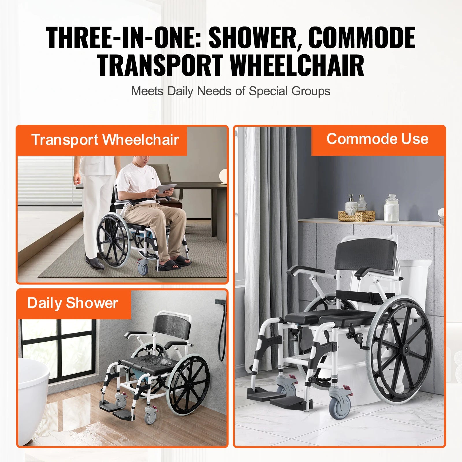 Shower Wheelchair Bathroom Adjustable Chair for Disabled Adult - MobilityBuy.com