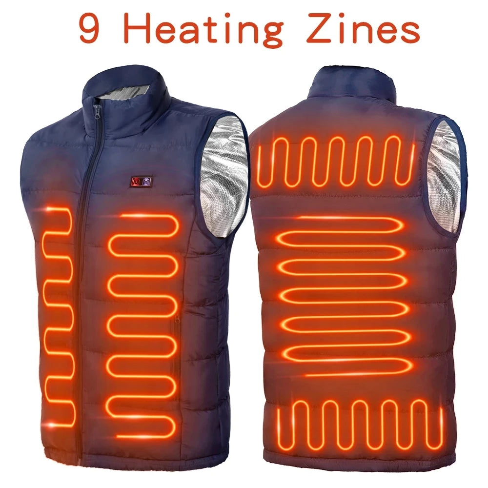Heated electric jacket with USB heating, showcasing cozy insulation and sleek design for cold weather wear.