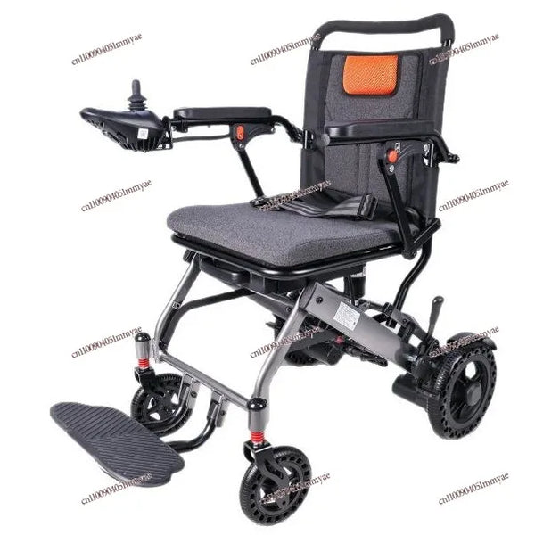 Portable foldable electric wheelchair for elderly and disabled, lightweight, intelligent automatic scooter with compact design.