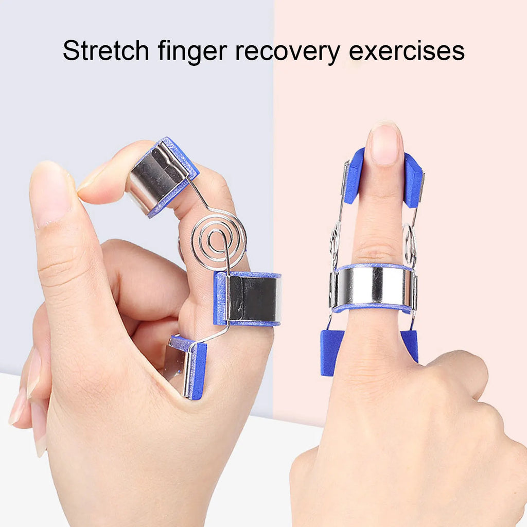 Spring finger splint for rehabilitation, featuring adjustable straps and a straightening design for hand training.