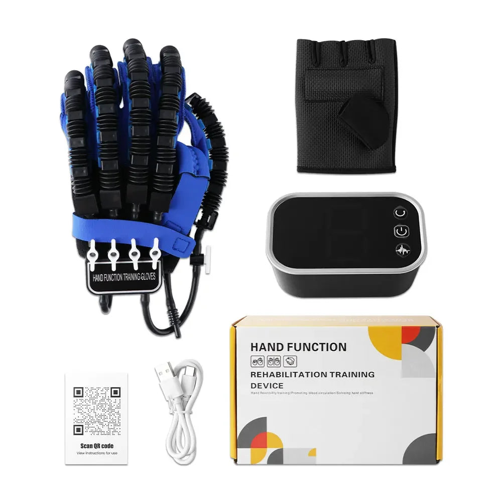 Left and right hand rehabilitation exerciser robot gloves for finger training by Aliexpress, showcasing flexible design.
