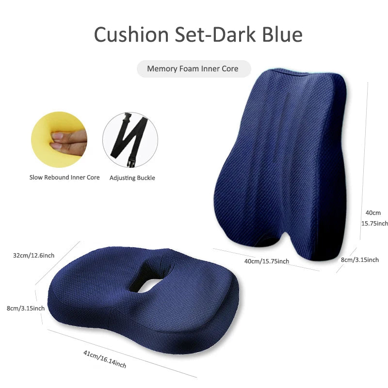 Memory Foam Seat Cushion Waist Back Support Pillow Set - MobilityBuy.com