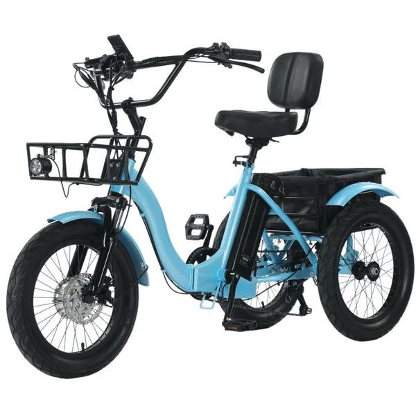 Aliexpress 3 wheel electric folding bicycle with removable battery, showcasing the compact design and vibrant color.