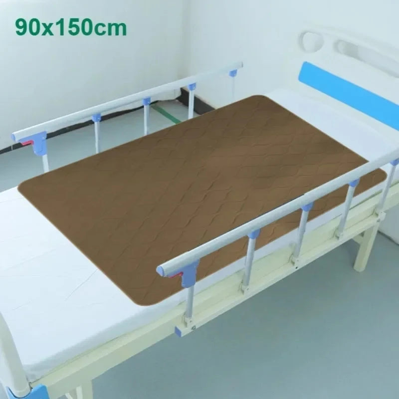 Washable urinary bed pad by Aliexpress, featuring a waterproof design for bedridden users, shown on a bed.