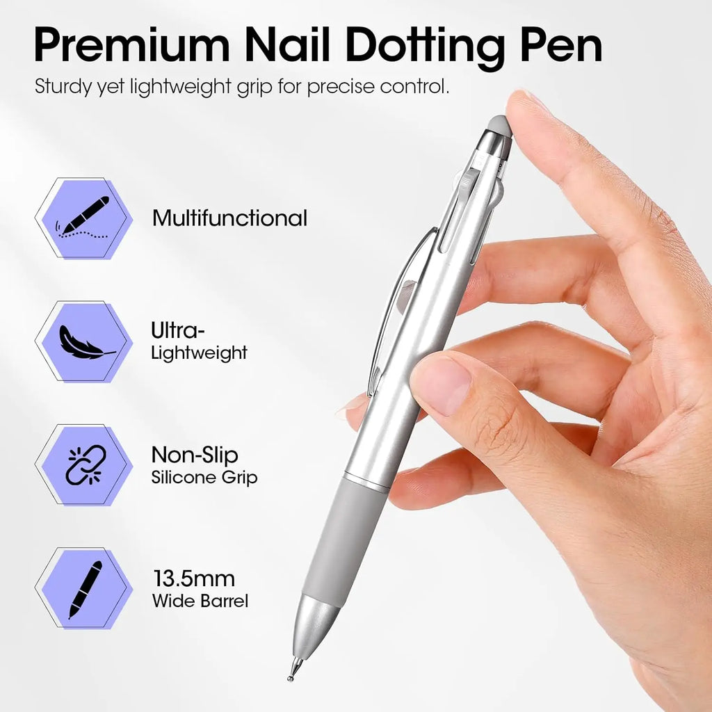 5-in-1 Nail Art Dotting Pen with multiple heads and a slim silver barrel