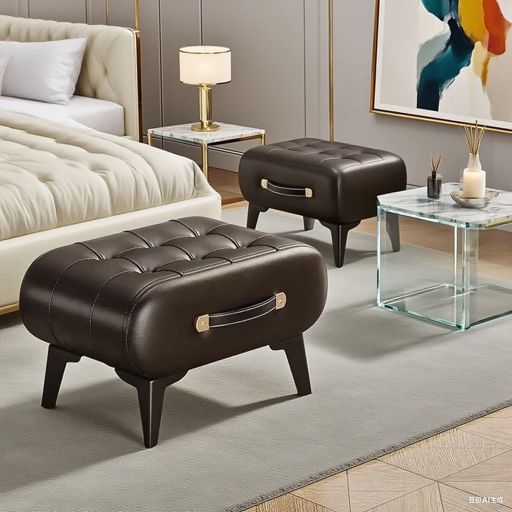 Luxury Leather Low Stool for Living Room Footrest and Decor - MobilityBuy.com 