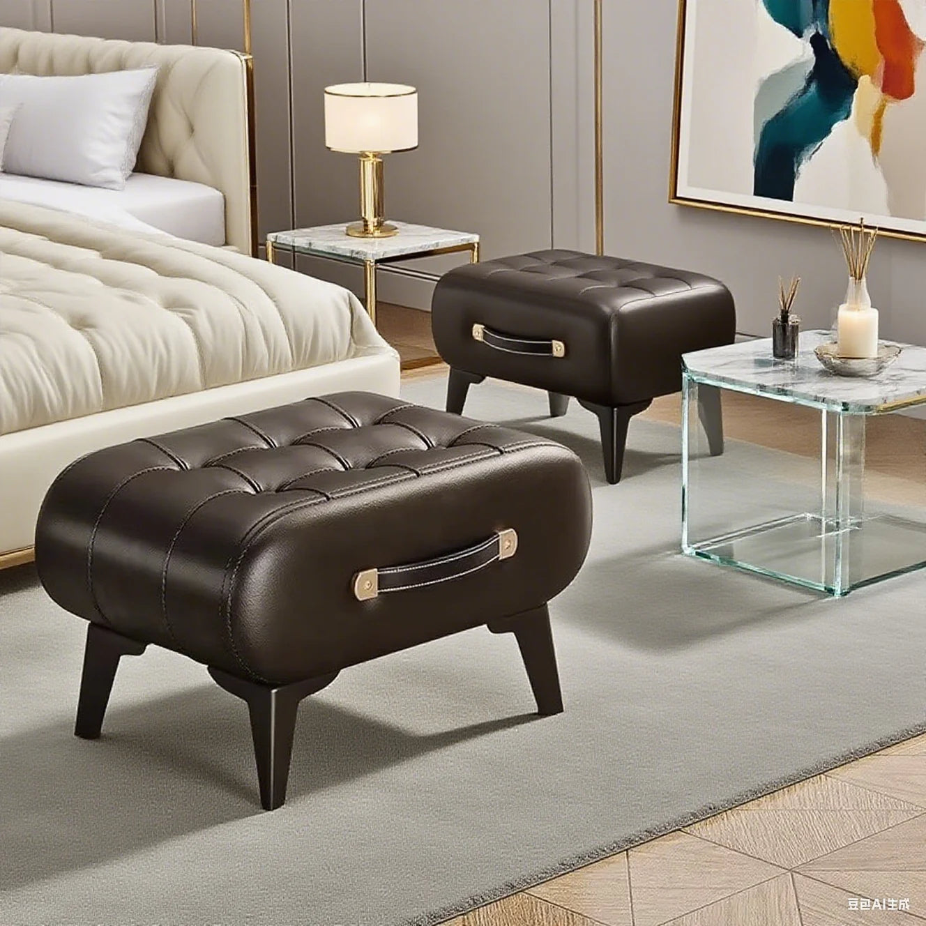 Luxury Leather Low Stool for Living Room Footrest and Decor - MobilityBuy.com 