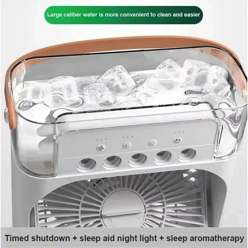 Portable air cooler with 500mL water tank and quiet mist spray for home, office, camping