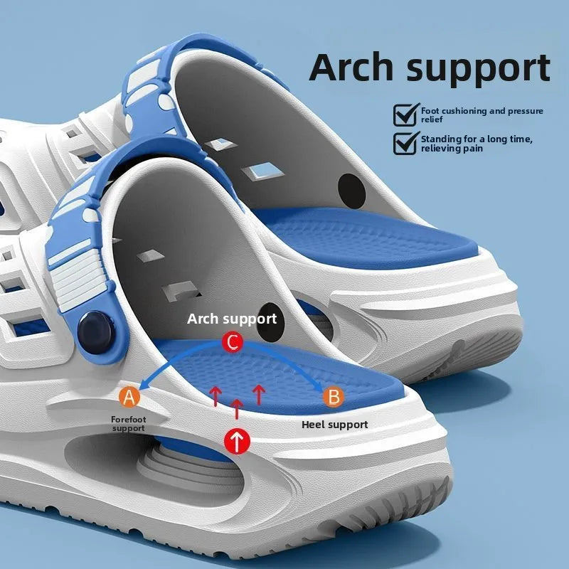 Arch-support slippers, pair by MobilityBuy.com, blue/white, breathable anti-slip thick sole