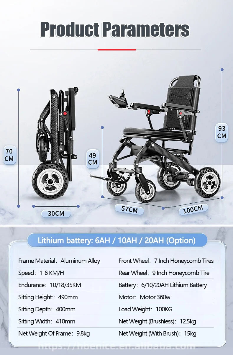 Ultra-light Power Electric Wheelchair w Battery Lightweight Foldable