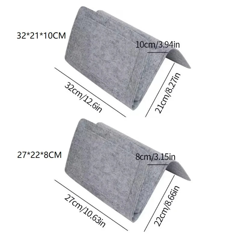 Felt bedside storage organizer hanging pockets, gray; 2 pcs, MobilityBuy.com; sizes 32x21x10cm and 27x22x8cm