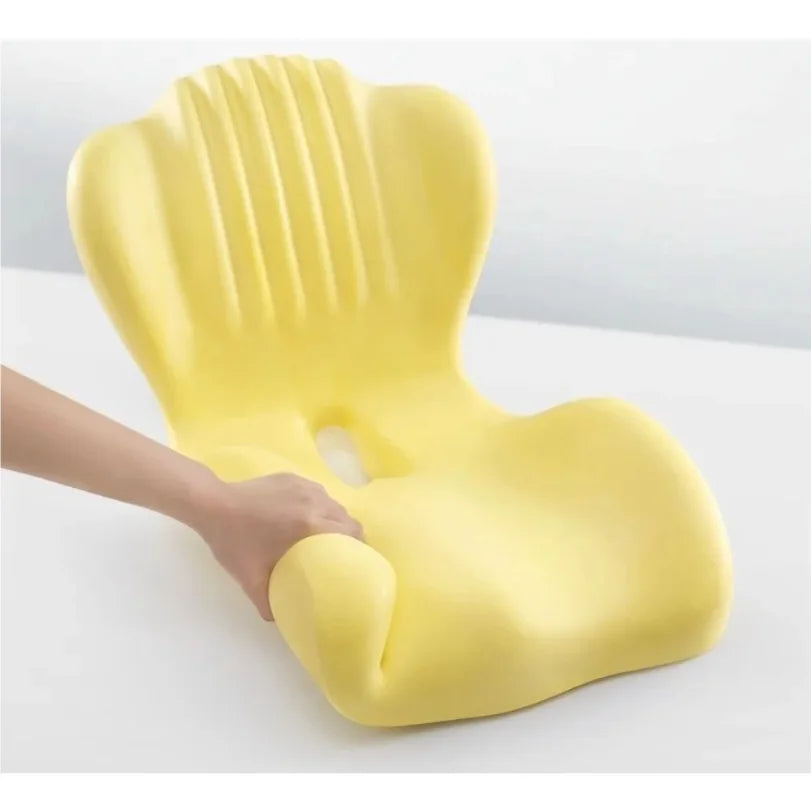 Lumbar support memory foam cushion, yellow ergonomic seat cushion for sedentary posture correction